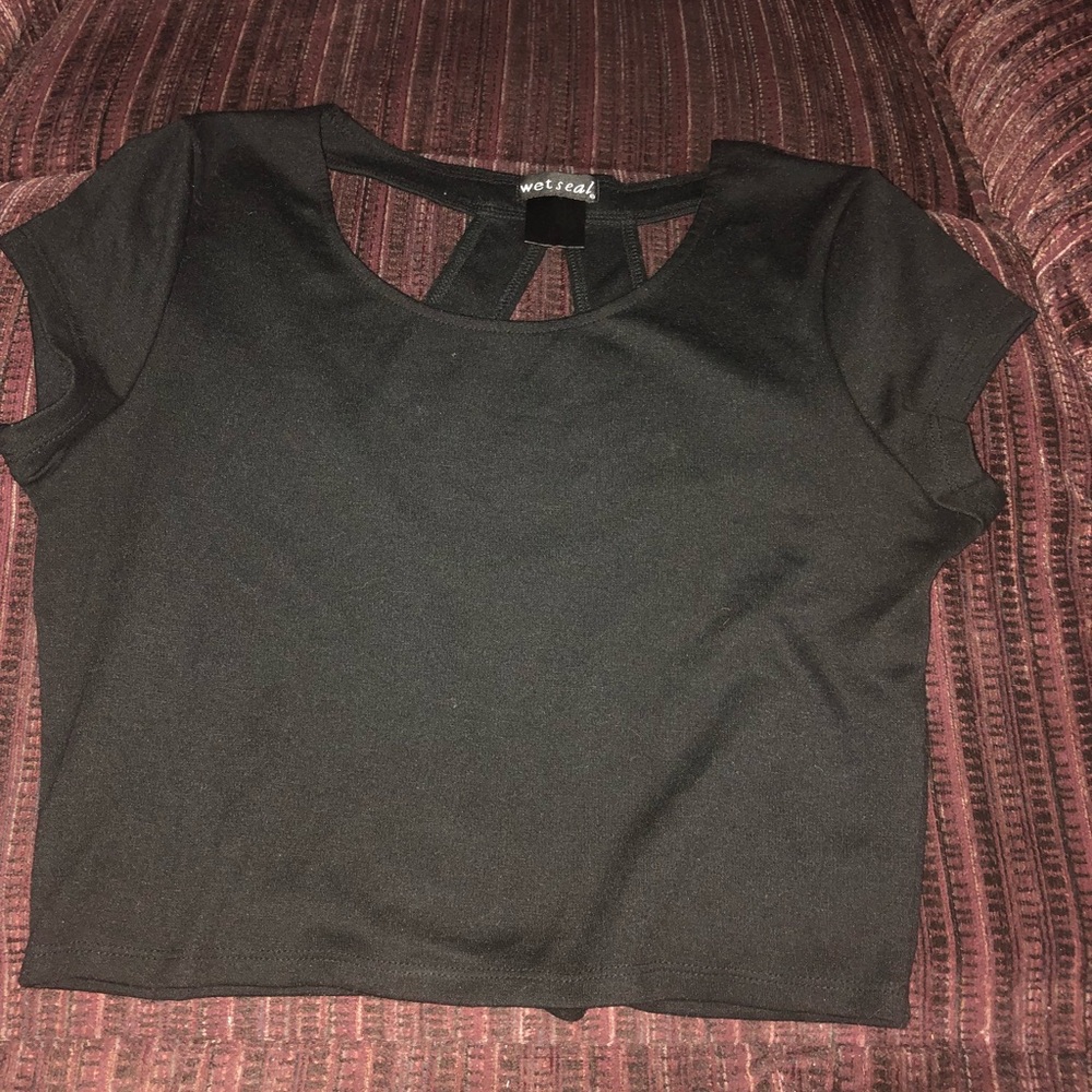 Black crop top with back design